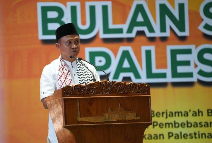 Nurhadis, Ketua Bulan Solidaritas Palestina (BSP) 2025 saat memberikan sambutan penutupan BSP 2025 di Masjid Istiqlal Jakarta pada 30 November 2025 (Foto: Dok. Panitia BSP 2025).