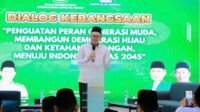 Ketum DPP Generasi Muda Mathla'ul Anwar, Ahmad Nawawi memberikan sambutan pada dialog kebangsaan yang digelar di Kota Tangerang Banten akhir November 2025